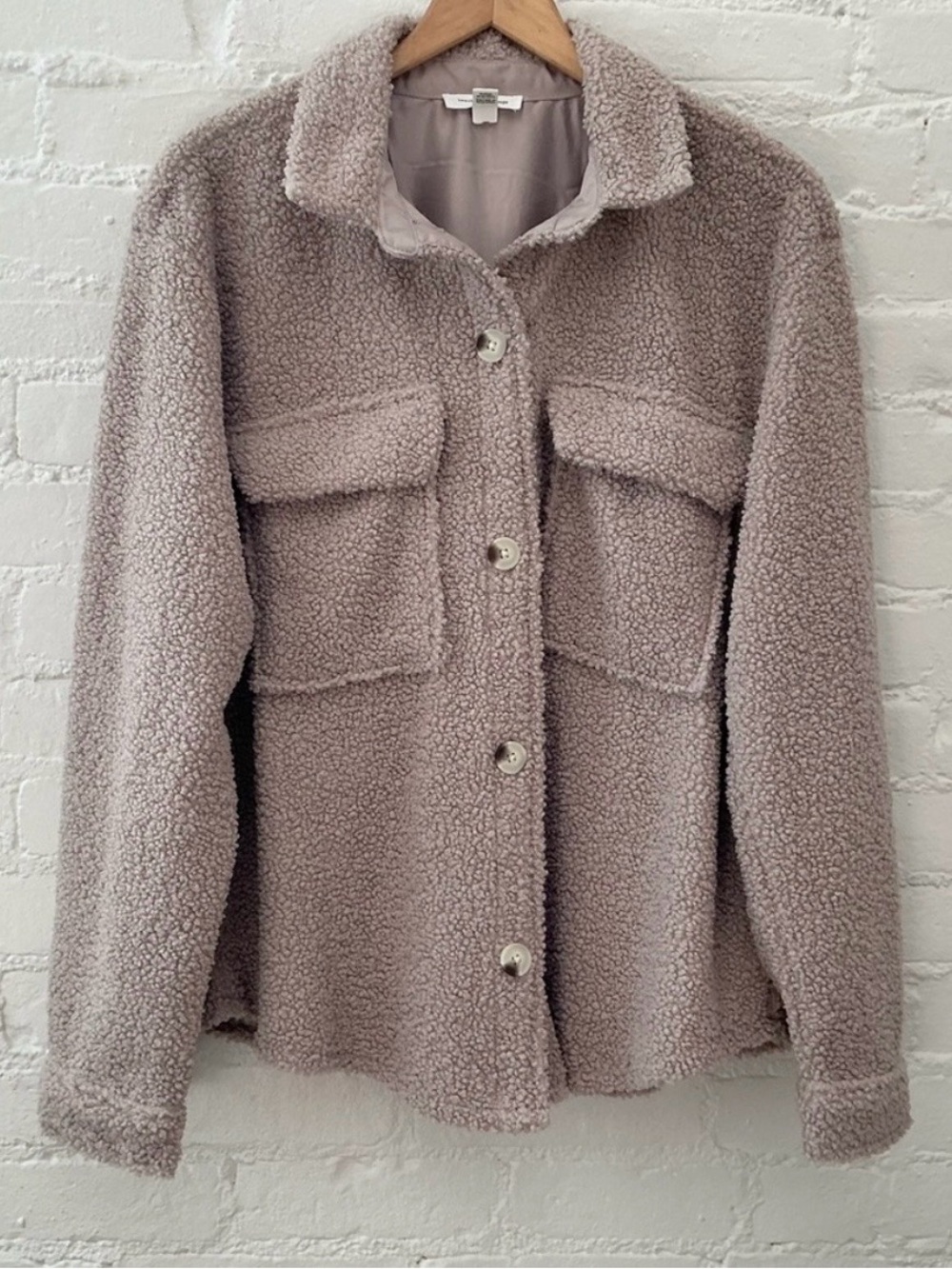 Beachlunchlounge Cozy Boucle Knit Button Up Relaxed Fit Shirt Tan Comfy Boho L